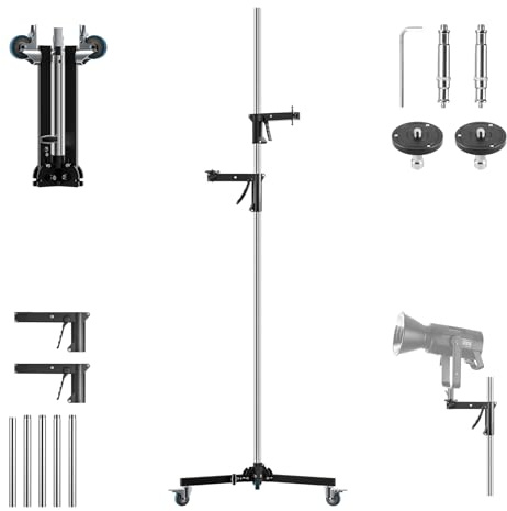 Selens Supporto leggero resistente da 250 cm con 2 impugnature a pistola, pali staccabili, ruote girevoli a 360°, adattatore a vite da 1/4 a 3/8, per fotografia monolight, softbox, fotocamera,