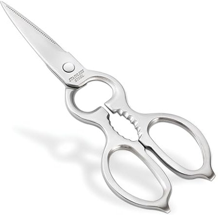 Tijeras de Cocina, Tijeras Multiusos de cocina, Tijeras Multifunción de acero Inoxidable de 20 cm, Aptas para Lavavajillas, para Cocina, Pollo, Aves, Pescado, Carne (Plata)