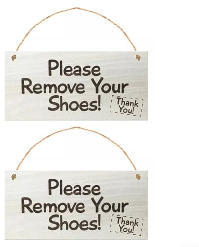 Zilimontt 2 cartelli in legno con scritta in inglese Welcome Home Please Take Off Your Shoes, da appendere alla porta, 20 x 10 cm, per interni ed esterni