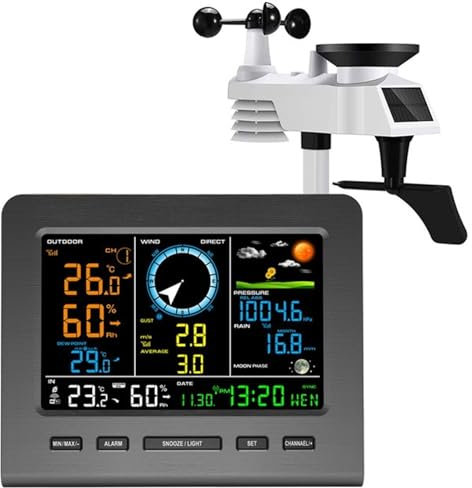Weather Station Wireless Indoor Outdoor, Internet Wireless Weather Station Weather Forecast Temperature Pressure Humidity Wind Rain Gauge Moon Phrase Alarm Clock Tester Home Weather Thermometer(Radio