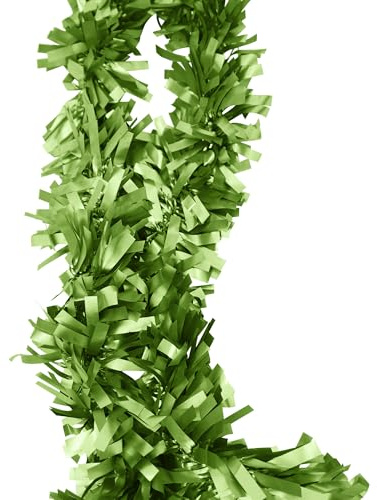 Trimming Shop 6.5ft/1.98m Apple Green Wide Chunky Christmas Tinsel Garland Shiny Metallic Foil Twist Xmas Tree Garland for Festive Party, Holiday Celebration, Indoor & Outdoor Hanging Decorations