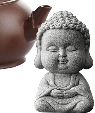 Miniatur-Buddha-Figur, kleine Statue, Tee-Ornamente, Buddha-Statue, Mönchsfigur, Meditations-Buddha-Dekoration, Ornament, exquisite Siltstone Gartendekoration für Tisch, Terrasse