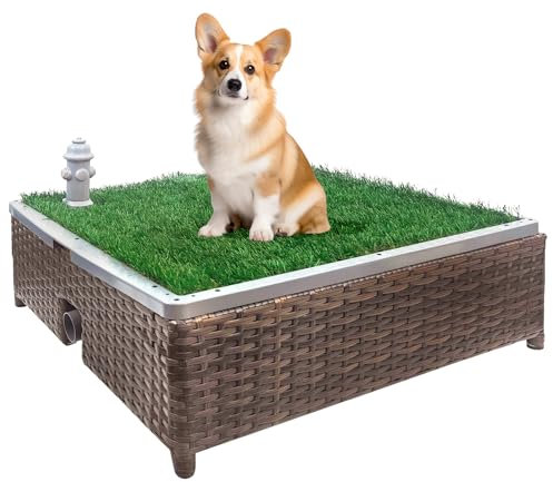Dog Potty, Self-Draining Dog Potty with Premium Artificial Dog Grass Pads for Potty Training, Indoor & Outdoor Dog Potty System with Synthetic Turf, Dog Toilet, Easy Drainage Cleanup