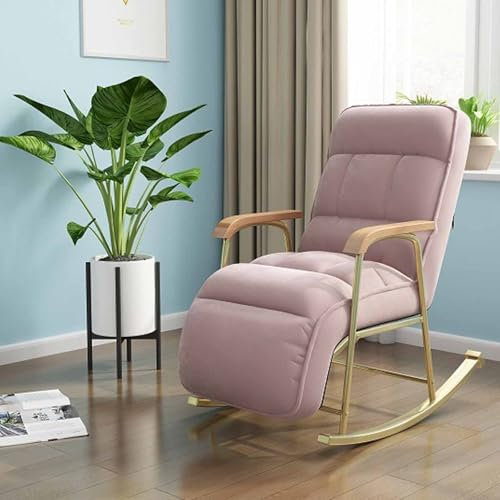 RYDZCLH Moderner, Bequemer, Gepolsterter Schaukelstuhl, Moderner Schaukelstuhl Aus Stoff Im Mid-Century-Stil Mit Metallhalterung Und Armlehne Aus Holz, Moderner Loungesessel Für Den Balkon,Rosa