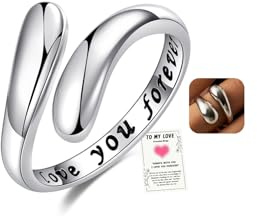 Senteria Sterling Silver Open Teardrop Hug Rings for Women - Always with You - Adjustable - Silver - Women's Love Themed Open Circle Ring