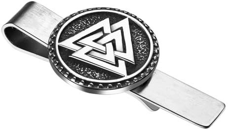 Flongo Totem Wikinger Krawattenklammer für Herren: Vintage Silber Krawattennadel skandinavischen Piraten norwegischen Schmuck Edelstahl runden Guss Amulett Vatertag Viking Geschenk