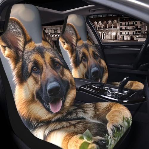 Autositzbezug 2er Pack Sitzbezüge für Auto Vordersitze Schoner Deutscher Schäferhund Sitzbezüge Auto Sitzmatte mit Gummiband Sitzschoner Autobezüge Autozubehör 2er Set