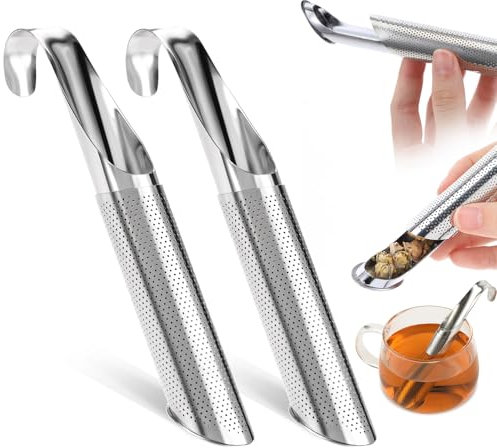 Qianyu 2 Stück Teesiebe Tee-Ei aus Edelstahl mit Langem Griff Netzsieb mit Haken zum Aufhängen Tee-Diffusor für Losen Tee, Kaffee, Gewürze, Würzmittel