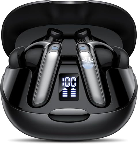 Cuffie Bluetooth, Auricolari Bluetooth 5.3 HiFi Stereo con ENC Cancellazione Rumore Mic, 48Ore Cuffie Senza Fili con Display LED, IPX7 Impermeabili Cuffiette, Cuffie Wireless In Ear per Sport, Nero