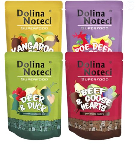 Dolina Noteci Premium SUPERFOOD Grain-Free Wet Dog Food for All Breeds – Natural Recipes, Tailored Nutrition, Unique Meats & Functional Supplements, No Additives (Mix, 4x300g)