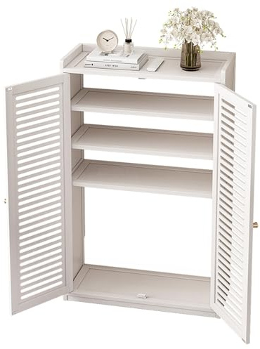 Router Schrank Verdicktes Bambusmaterial Magnetisches Türdesign | Verstellbare Regale Multifunktional Router Aufbewahrungsbox für Büro und Haus(White,59*25*97cm)