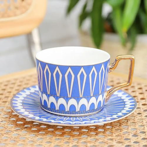 KKRANG Set di Tazze da caffè e piattini in Ceramica con Motivo Vintage Inglese da 250 ml, Tazze da tè in Porcellana Europea, Fiori per la casa e Il pomeriggio