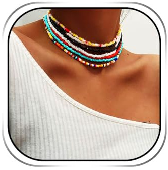 Handcess Boho-Perlen-Halskette, bunt, mehrlagig, Strand-Perlen-Halskette für Damen, Einheitsgröße, Perlen, Kein Edelstein