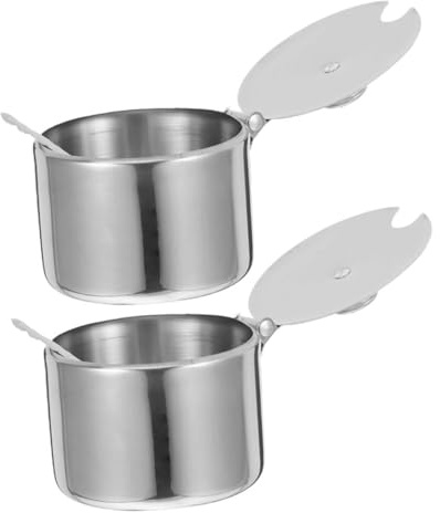 GLEAVI Lot De 2 Sucriers en Acier Inoxydable avec Cuillères Récipients De Rangement pour Sel Et Assaisonnements pour Cuisine Bar Et Restaurant