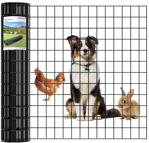Black Metal Fence，Pet Fence Netting，Black PVC Coated Welded Wire (2×3 Inch Mesh, 48×50' 16Gauge) - Weatherproof Garden Fence & Animal Enclosure Solution