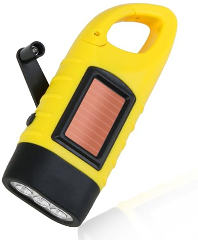 Wind Up LED Camping Torch Solar Hand Crank Flashlight Carabiner Portable | Dual Power System, Super Bright LED Light, Portable Lightweight Design, Carabiner Hook Included, Emergency Essential Tool