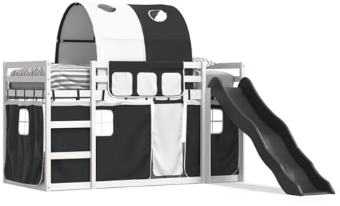 Gecheer Solid Pine Wood Bunk Bed with Slide & Guardrails, White Frame, Anthracite Slide, 90x190cm Mattress Fit bed Model3284155