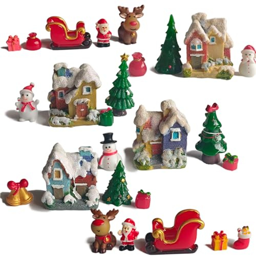 Kai Dream Christmas Village Miniature Decorative Set, 26 Pieces Holiday Scene with Snow Houses, Santa, Reindeer, Sleigh, Trees and Figurines, Winter Holiday Collection