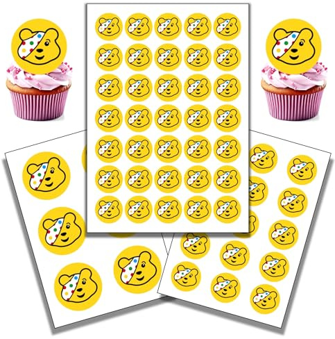 PRECUT Pudsey Face┃Edible Cupcake Toppers┃Various Sizes┃Wafer or Icing┃Pre Cut Children In Spots Fundraiser Charity Cake Topper Decorations┃Perfect for Cupcakes, Cookies, Brownies, Muffins & More!