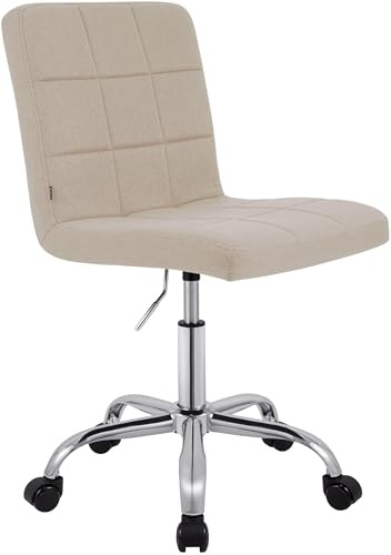 CLP Taburete de Trabajo Ajustable en Altura con Respaldo y Ruedas Darfield, Silla ergonómica giratoria 360°, soporta hasta 150 kg, Color:Crema, Material:Tela
