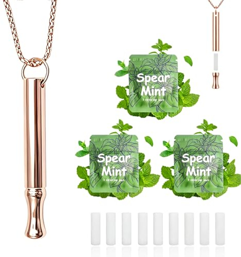 Collar de respiración para dejar de fumar y vaporizar con cápsulas de menta recargables para dejar de fumar, collar para aliviar la ansiedad, inhalador sin humo para adultos (cobre)