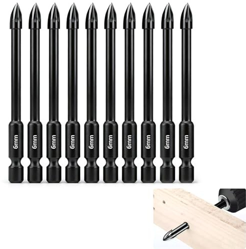 Lot de 10 brocas de 6 mm para baldosas, vidrio y hormigón, con vástago hexagonal de 1/4 en carburo de tungsteno, herramientas de perforación para cerámica, mármol, espejos y hormigón, altas