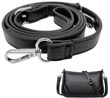 Taschengurt Schwarz Leder, Schulterriemen Für Taschen und Schultergurt Für Taschen, Verstellbarer Lederriemen Für Taschen mit Silber-Schnalle. Passt zu Brieftaschen, Umhängetaschen und Handtaschen