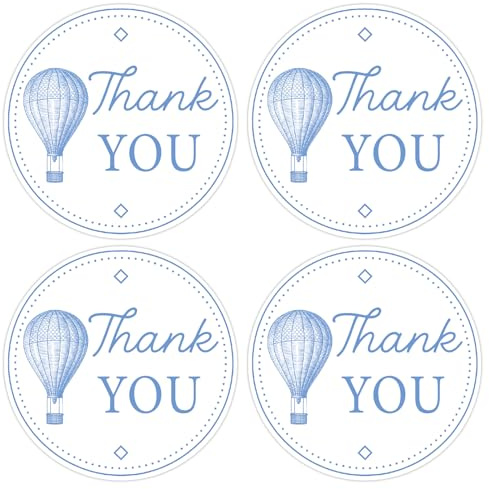 80PCS Hot Air Balloon Thank You Sticker Blue Hot Air Balloon Gift Stickers for Adventure Awaits Baby Shower Birthday Bridal Shower Wedding Party Favor Supplies Gifts Envelopes Seals