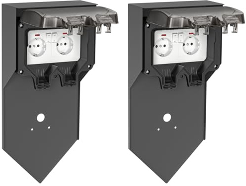 ledscom.de 2 st trädgårdsuttag pelare POXO för utomhusbruk, IP65, 2-vägs, rostfritt stål, antracit/svart, kantig, 40 cm