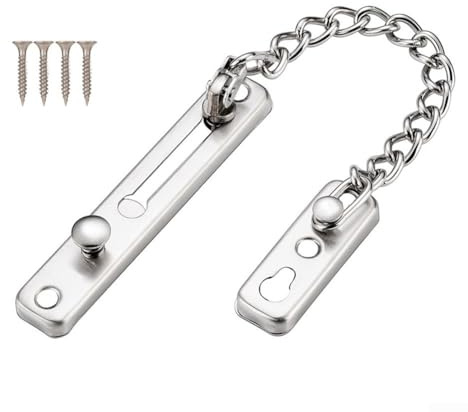 Anti-Theft Stainless Steel Door Chain Lock, Heavy Duty Spring Button Latch For UPVC Wooden Metal Doors For Secure Restricted Opening