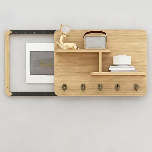 Cache Compteur Electrique Couvercle Décoratif pour Tableau Électrique, Porte Coulissante Lisse, Panneau de Dissimulation Mural avec Support de Rangement(Wood Right,45x35cm/17.7x13.7in)