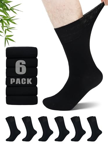 ZFSOCK Calzini per Diabetici Uomo e Donna: Calze in Bambù Traspiranti con Bordo Confortevole Extra Larghi senza Elastico e senza Cuciture per Caviglie Piedi Gonfi Donne Incinte - 6 Paia Nero 43-46
