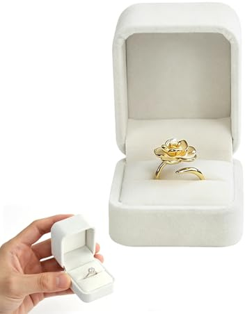 Larebidtex Terciopelo Blanco Caja Anillo Compromiso, Caja de Anillo, Boda, Aniversario - Elegante Estuche de Joyería con Terciopelo