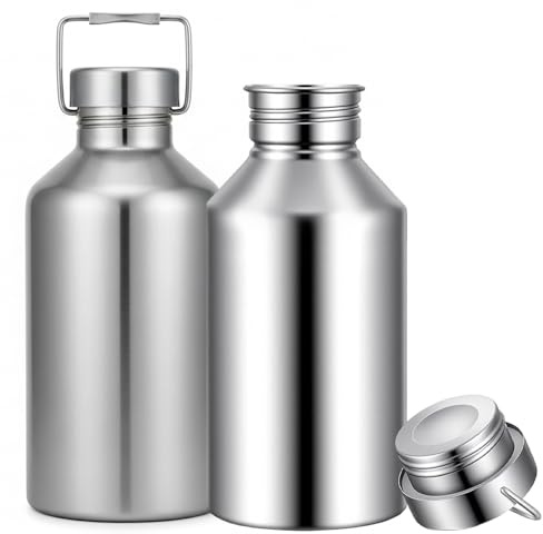 Botella de agua de acero inoxidable de pared simple, paquete de 2 botellas de agua de acero inoxidable de 2 l con asa, jarra sin aislamiento de gran capacidad de 68 oz para deportes, camping, gimna