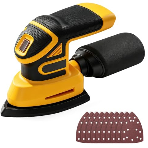 Lijadora Delta Inalámbrica Compatible con Dewalt 20V, Lijadora Multifunción con Bolsa de Recolección de Polvo 12 Hojas Abrasivas Para Lijar, Pulido y Trabajo Madera (sin Batería)