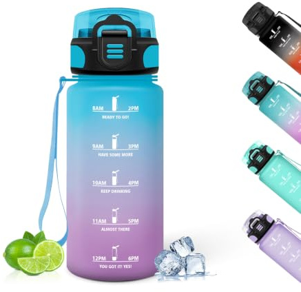 Mulbijeo Botella Agua, 500 ml con Pajita, Botella de Agua, Prueba de Fugas, Botella Agua Niños Colegio, Libre de BPA, Cantimplora para Niños, Deporte, Running, Gimnasio, Bicicleta