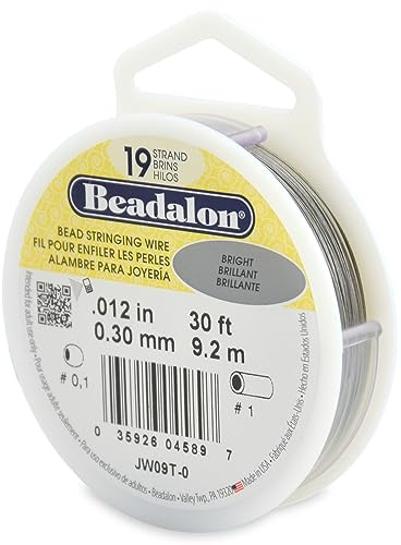 Beadalon 19 Strand Stainless Steel Bead Stringing Wire, .012 in / 0.30 mm, Bright, 30 ft / 9.2 m