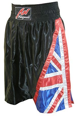 Playwell Boxen Competiton Schwarz Satin Trainingsshorts - UK Flagge Serie -, M