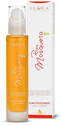 FLORA Rosa Mosqueta olio viso e corpo 100 ml Olio elasticizzante e antitempo Con olio puro di rosa mosqueta e olio vegetale di lino con olio essenziale 100% puro