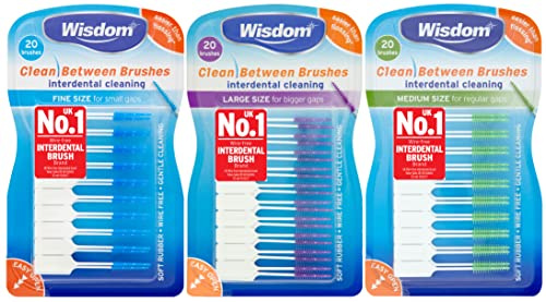 3x Wisdom Clean Between Interdental Brushes - Pack of 20 – Fine, Medium & Large (1 of each)
