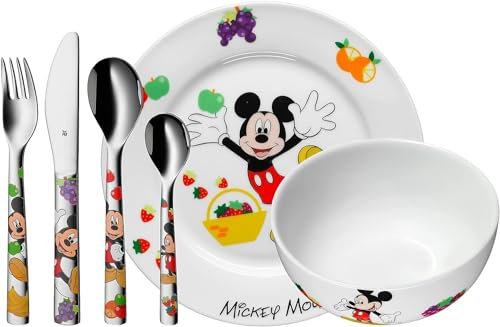 WMF Disney Mickey Mouse - Vajilla para niños 6 piezas, incluye plato, cuenco y cubertería (tenedor, cuchillo de mesa, cuchara y cuchara pequeña) (WMF Kids infantil)