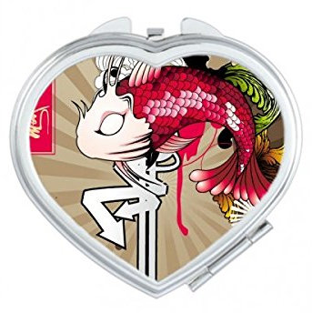 DIYthinker Japón Cultura Waves Carpa Colorido Crisantemo Totem Arte Irradia La Ilustración del Modelo del Corazón Maquillaje Compacto Espejo De Bolsillo Portátil Pequeño Linda Mano Espejos