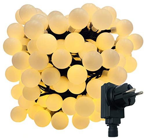 180-er XXL Party-Lichterkette | strombetrieben | 17,9m + Zuleitung | IP44 Innen- und Außenbereich | Deko | Weihnachten | Sommerlichterkette | Gartenlichterkette | Kugel-Lichterkette (Warm-Weiß)