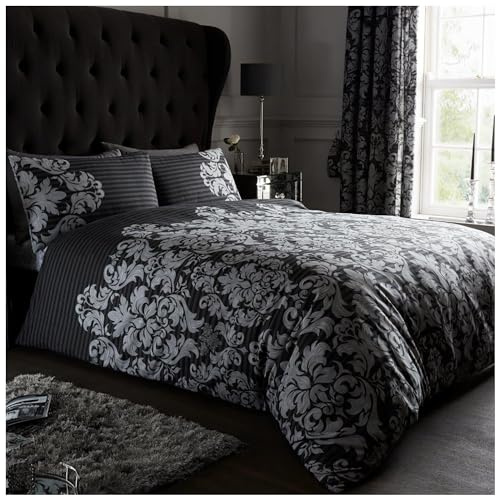 GC GAVENO CAVAILIA Damask Bedding,3 pcs, Double Bed Set - Flower Duvet Cover - Comforter Covers With Pillow Cases - Black