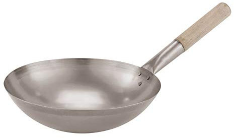 TrAdE shop Traesio Poêle Wok en Fer Cuisine Orientale Professionnel Chinois Japonais 30 cm