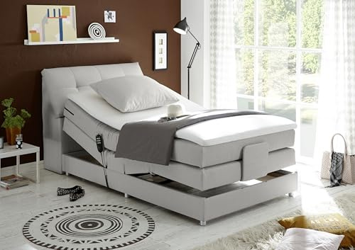 CARPINO Boxspringbett 120x200 elektrisch verstellbar, Silber - Bequemes Einzelbett mit dekorativer Steppung & Komfortschaum Topper - 120 x 110 x 234 cm (B/H/T)