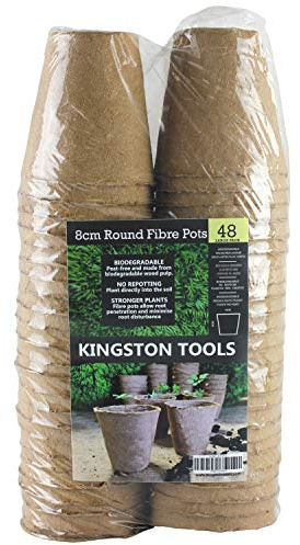 Kingston Tools Round Fibre Pots 8cm Gardening Pot — Peat-Free Biodegradable Wood Pulp — Ideal for Seeds, Seedlings and Cutting Pack of 48