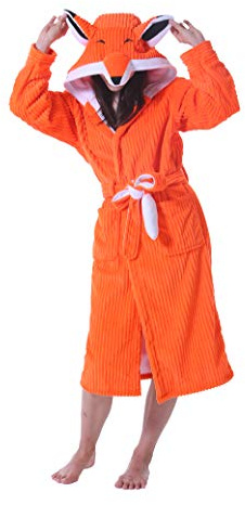 ATOZ Dam rock vuxen djur badrock flanell huva hem pyjamas, Orange räv, M