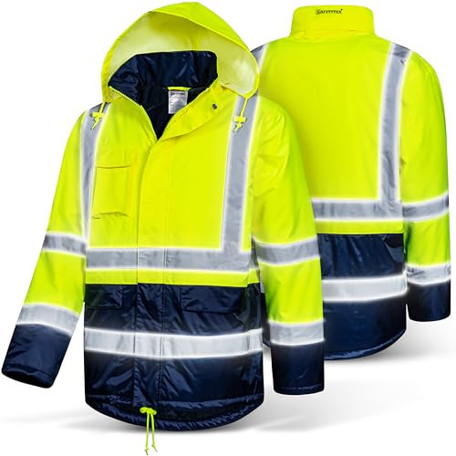 Safetytex Winter Warnschutz Parka - Arbeitsjacke - Warnschutzjacke - Outdoor Warnjacke - wasserdicht & winddicht - fluoreszierend gelb - Größe M