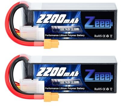 Zeee 4S Lipo Akku 14,8V 2200mAh 120C Softcase mit XT60 Stecker(2 Packungen) | RC Batterie für RC Akku UAV Drones FPV Rennrad Quadcopters Flugzeug Hubschrauber RC Boot RC Auto